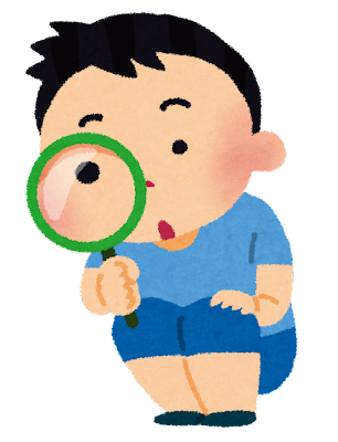 虫眼鏡で観察をする男の子のイラスト