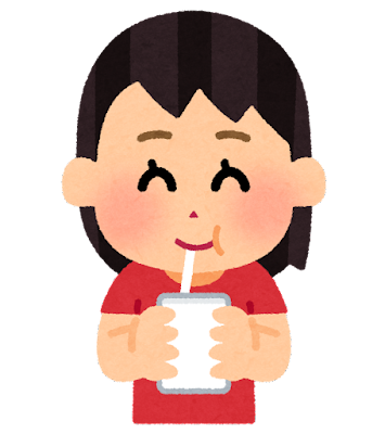 パックの飲み物を飲む子供のイラスト（女の子）